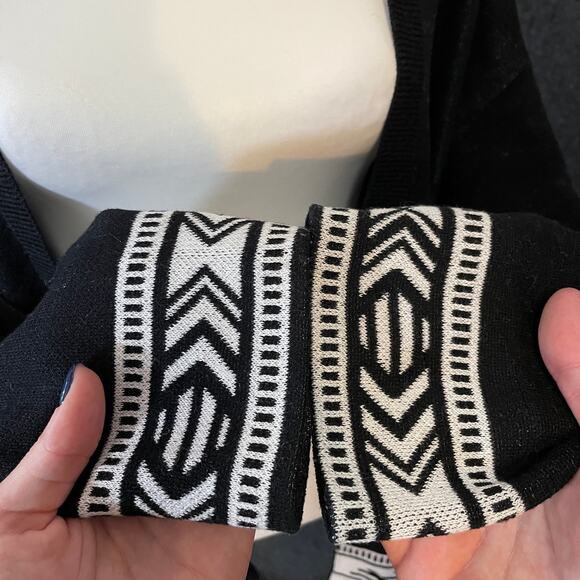 Pendleton Cardigan Black White Petite L Cotton Open Front Boho Southwest Cozy - Picture 7 of 11